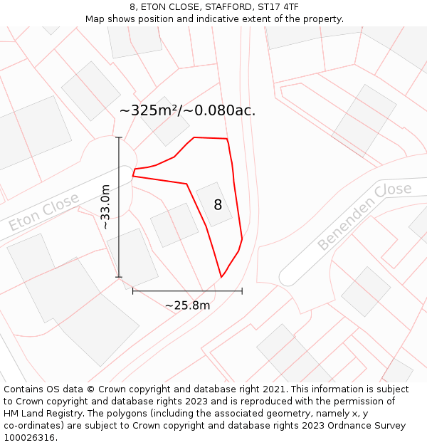 8, ETON CLOSE, STAFFORD, ST17 4TF: Plot and title map