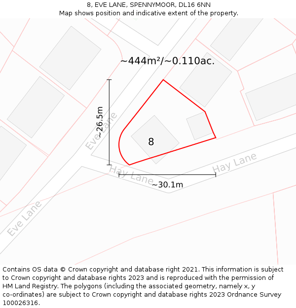 8, EVE LANE, SPENNYMOOR, DL16 6NN: Plot and title map