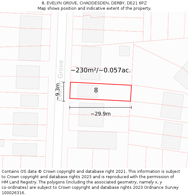8, EVELYN GROVE, CHADDESDEN, DERBY, DE21 6PZ: Plot and title map