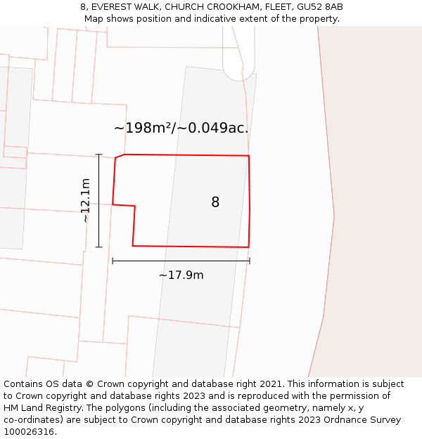 8, EVEREST WALK, CHURCH CROOKHAM, FLEET, GU52 8AB: Plot and title map