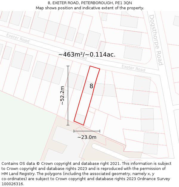 8, EXETER ROAD, PETERBOROUGH, PE1 3QN: Plot and title map