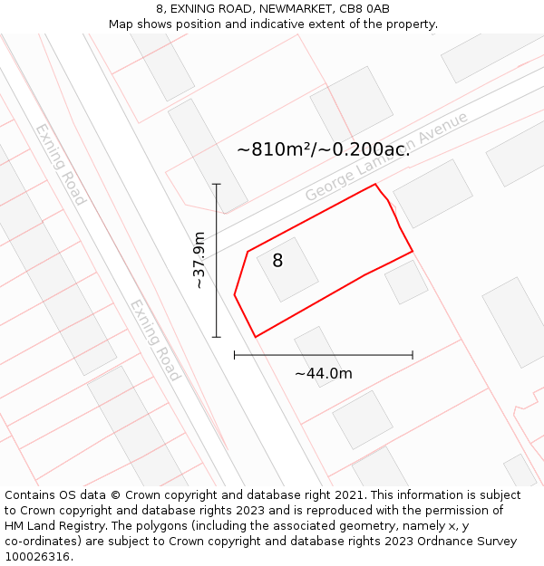 8, EXNING ROAD, NEWMARKET, CB8 0AB: Plot and title map