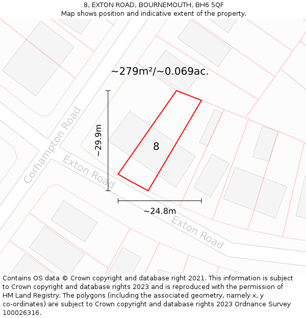 8, EXTON ROAD, BOURNEMOUTH, BH6 5QF: Plot and title map