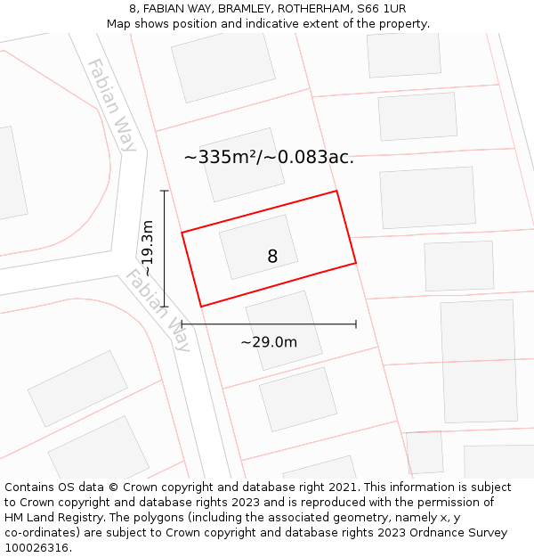 8, FABIAN WAY, BRAMLEY, ROTHERHAM, S66 1UR: Plot and title map