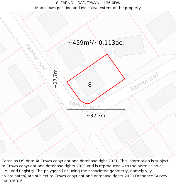 8, FAENOL ISAF, TYWYN, LL36 0DW: Plot and title map