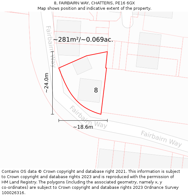 8, FAIRBAIRN WAY, CHATTERIS, PE16 6GX: Plot and title map