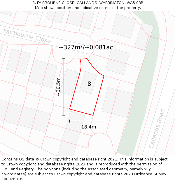 8, FAIRBOURNE CLOSE, CALLANDS, WARRINGTON, WA5 9RR: Plot and title map