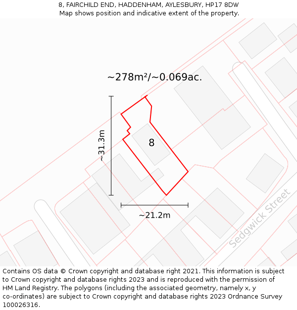 8, FAIRCHILD END, HADDENHAM, AYLESBURY, HP17 8DW: Plot and title map