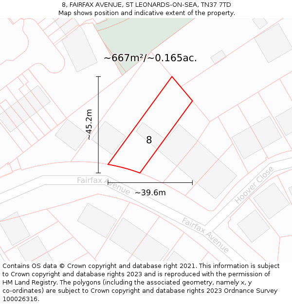 8, FAIRFAX AVENUE, ST LEONARDS-ON-SEA, TN37 7TD: Plot and title map