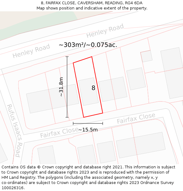 8, FAIRFAX CLOSE, CAVERSHAM, READING, RG4 6DA: Plot and title map