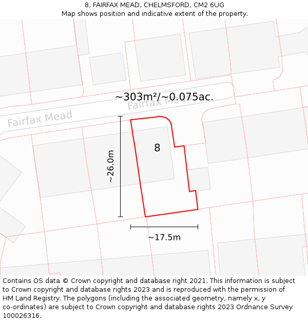 8, FAIRFAX MEAD, CHELMSFORD, CM2 6UG: Plot and title map
