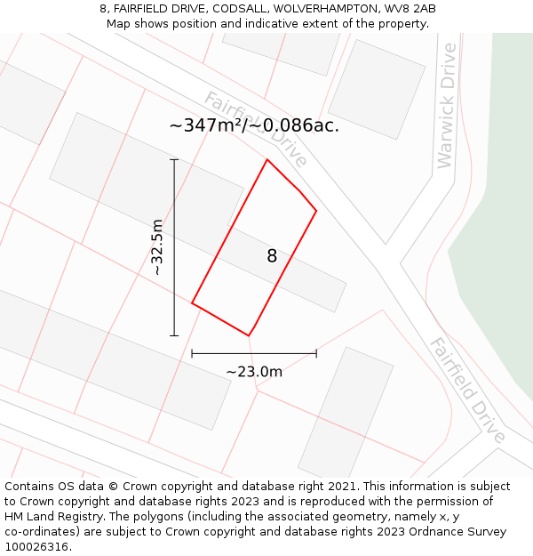 8, FAIRFIELD DRIVE, CODSALL, WOLVERHAMPTON, WV8 2AB: Plot and title map