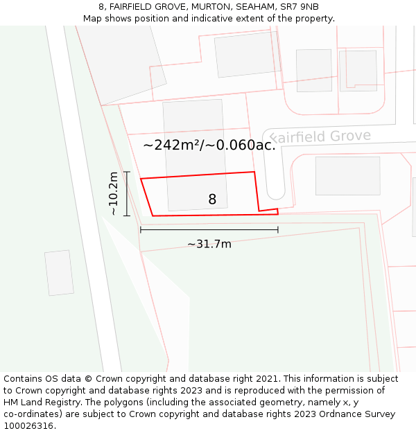 8, FAIRFIELD GROVE, MURTON, SEAHAM, SR7 9NB: Plot and title map