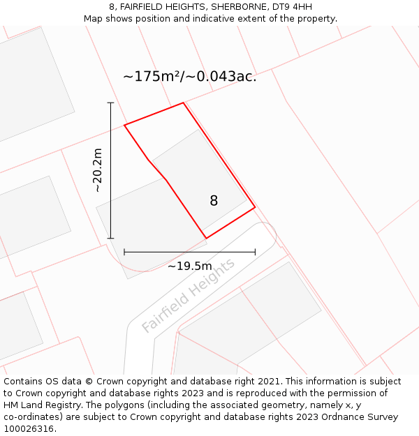 8, FAIRFIELD HEIGHTS, SHERBORNE, DT9 4HH: Plot and title map