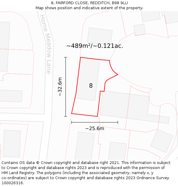 8, FAIRFORD CLOSE, REDDITCH, B98 9LU: Plot and title map