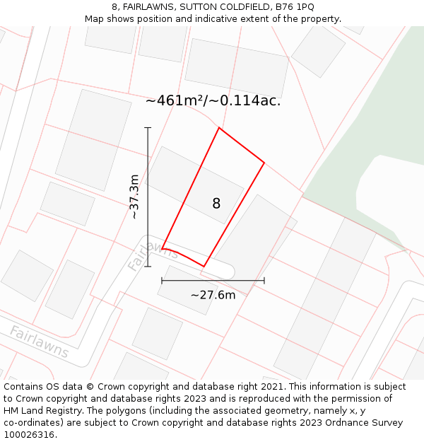 8, FAIRLAWNS, SUTTON COLDFIELD, B76 1PQ: Plot and title map