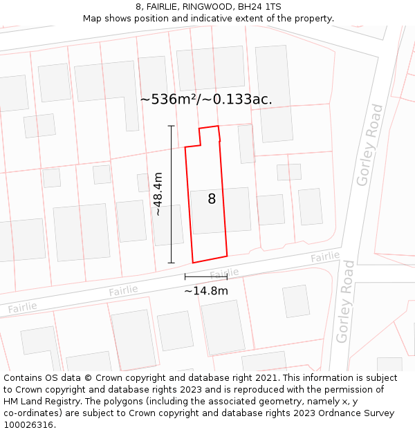 8, FAIRLIE, RINGWOOD, BH24 1TS: Plot and title map