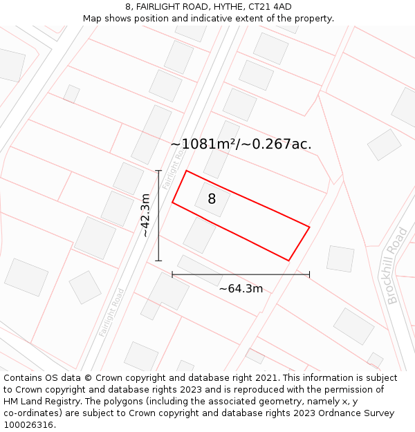 8, FAIRLIGHT ROAD, HYTHE, CT21 4AD: Plot and title map