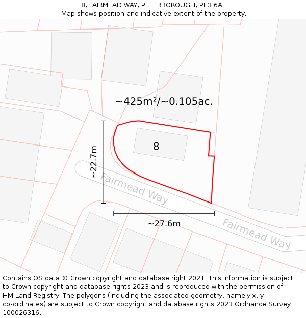 8, FAIRMEAD WAY, PETERBOROUGH, PE3 6AE: Plot and title map