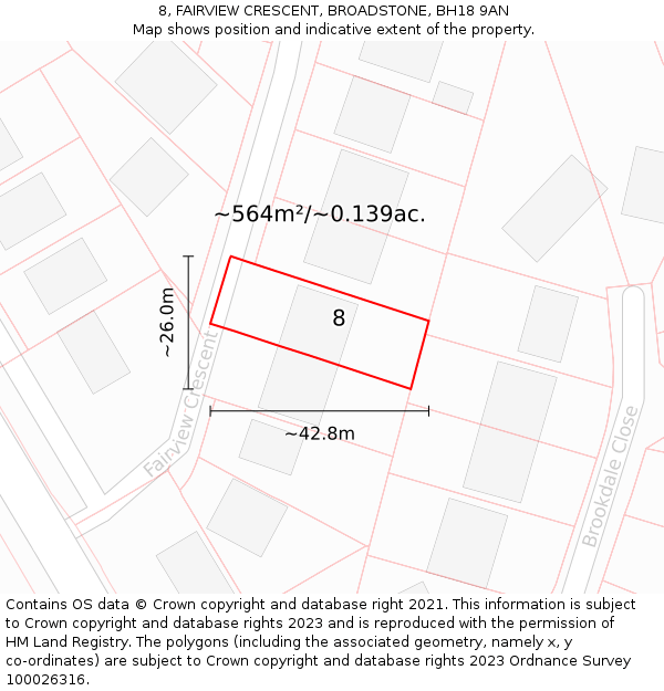 8, FAIRVIEW CRESCENT, BROADSTONE, BH18 9AN: Plot and title map
