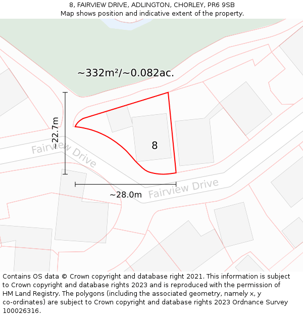 8, FAIRVIEW DRIVE, ADLINGTON, CHORLEY, PR6 9SB: Plot and title map