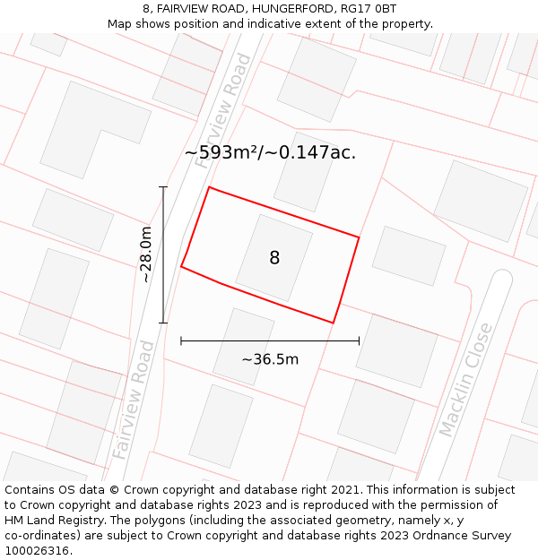 8, FAIRVIEW ROAD, HUNGERFORD, RG17 0BT: Plot and title map