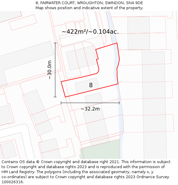 8, FAIRWATER COURT, WROUGHTON, SWINDON, SN4 9DE: Plot and title map
