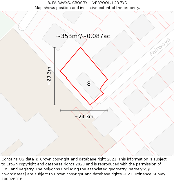 8, FAIRWAYS, CROSBY, LIVERPOOL, L23 7YD: Plot and title map