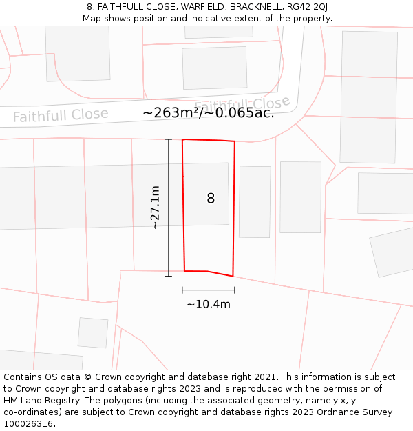 8, FAITHFULL CLOSE, WARFIELD, BRACKNELL, RG42 2QJ: Plot and title map