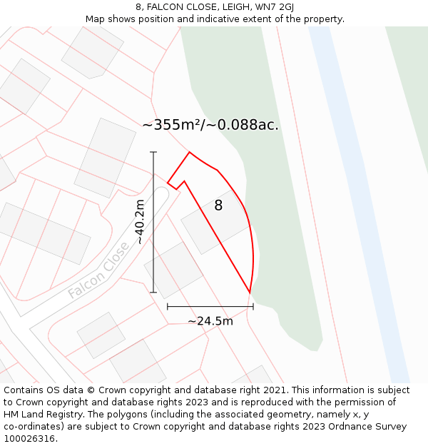 8, FALCON CLOSE, LEIGH, WN7 2GJ: Plot and title map