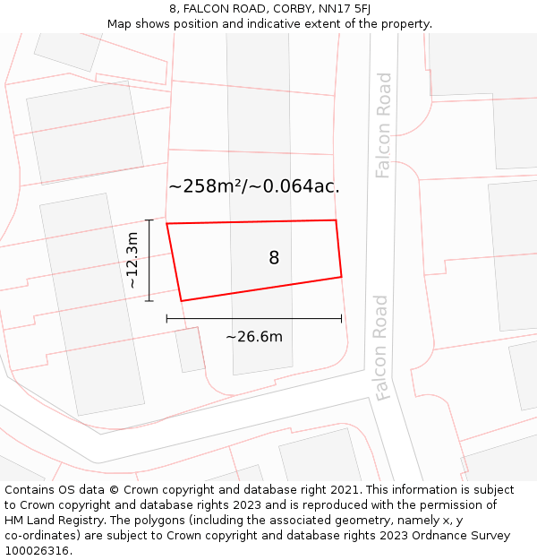 8, FALCON ROAD, CORBY, NN17 5FJ: Plot and title map