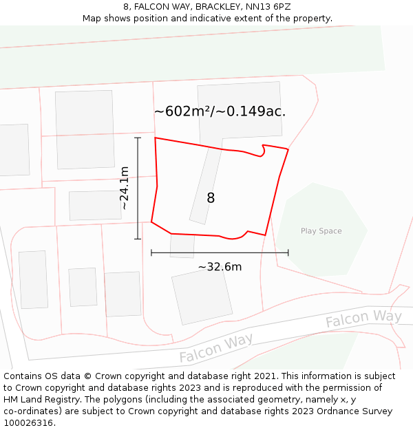 8, FALCON WAY, BRACKLEY, NN13 6PZ: Plot and title map