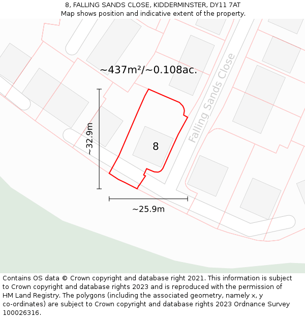 8, FALLING SANDS CLOSE, KIDDERMINSTER, DY11 7AT: Plot and title map