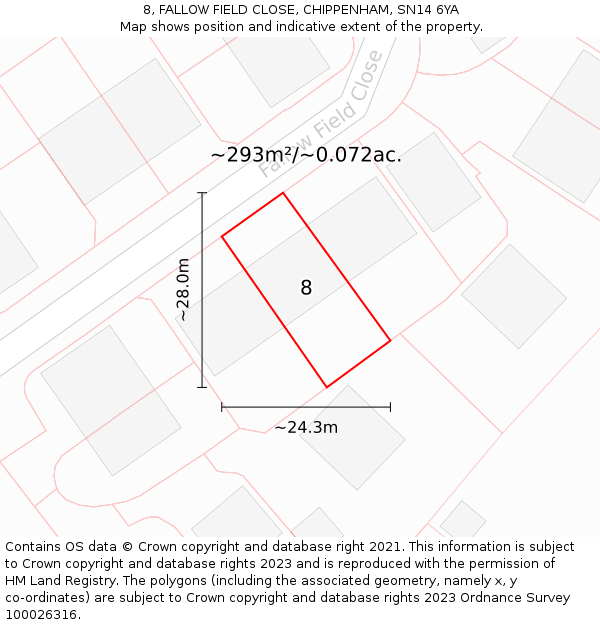 8, FALLOW FIELD CLOSE, CHIPPENHAM, SN14 6YA: Plot and title map