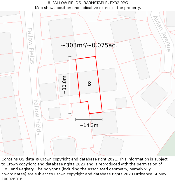 8, FALLOW FIELDS, BARNSTAPLE, EX32 9PG: Plot and title map