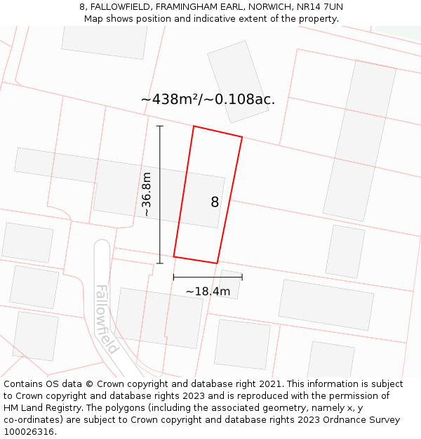 8, FALLOWFIELD, FRAMINGHAM EARL, NORWICH, NR14 7UN: Plot and title map