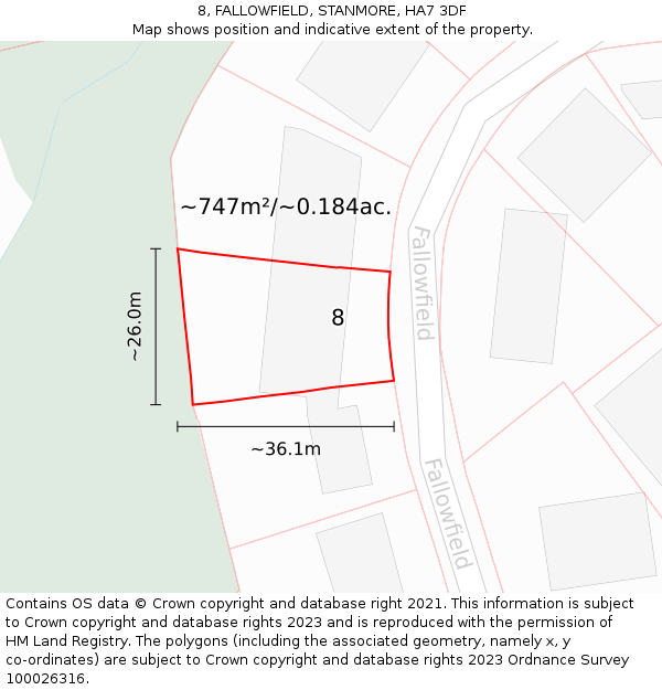 8, FALLOWFIELD, STANMORE, HA7 3DF: Plot and title map