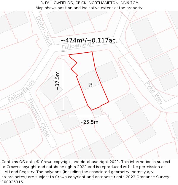 8, FALLOWFIELDS, CRICK, NORTHAMPTON, NN6 7GA: Plot and title map