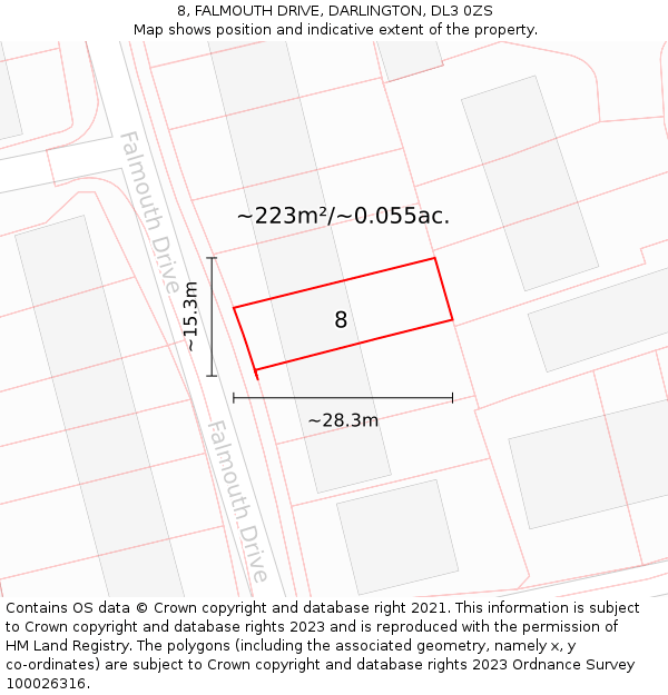 8, FALMOUTH DRIVE, DARLINGTON, DL3 0ZS: Plot and title map