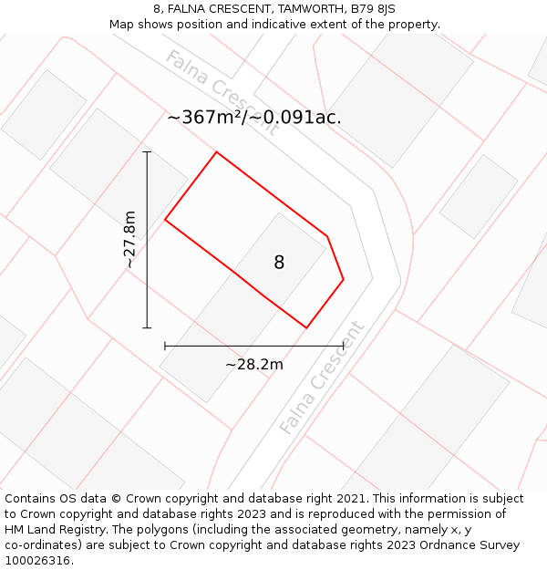 8, FALNA CRESCENT, TAMWORTH, B79 8JS: Plot and title map
