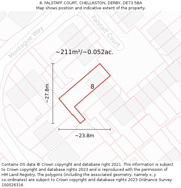 8, FALSTAFF COURT, CHELLASTON, DERBY, DE73 5BA: Plot and title map