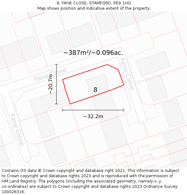 8, FANE CLOSE, STAMFORD, PE9 1HG: Plot and title map