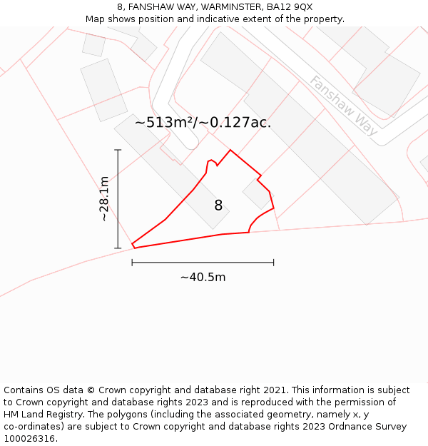 8, FANSHAW WAY, WARMINSTER, BA12 9QX: Plot and title map