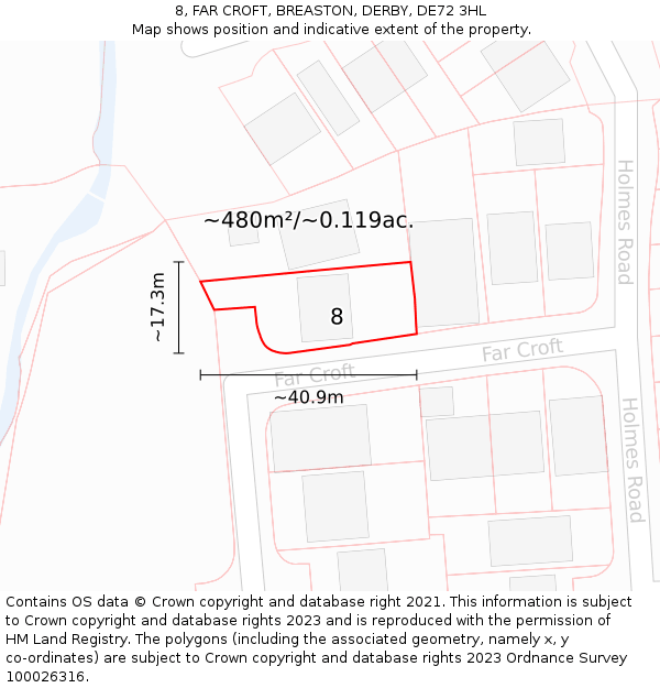8, FAR CROFT, BREASTON, DERBY, DE72 3HL: Plot and title map