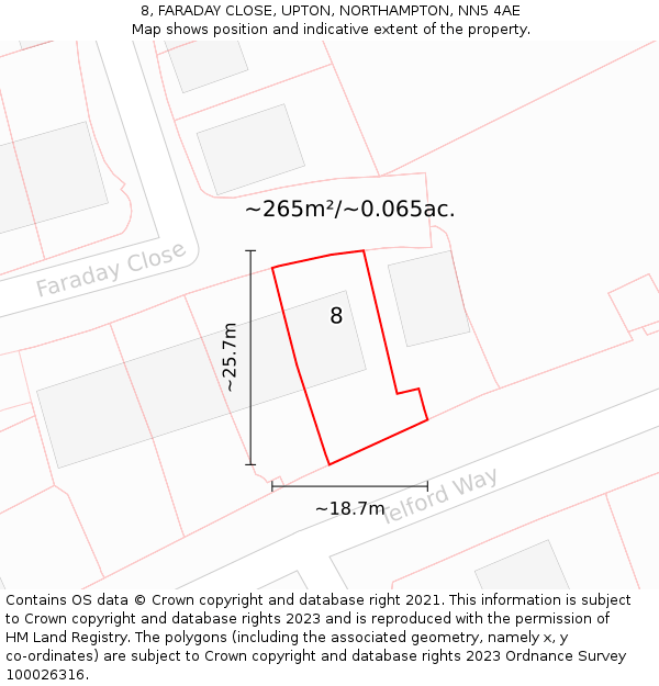 8, FARADAY CLOSE, UPTON, NORTHAMPTON, NN5 4AE: Plot and title map