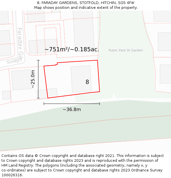 8, FARADAY GARDENS, STOTFOLD, HITCHIN, SG5 4FW: Plot and title map