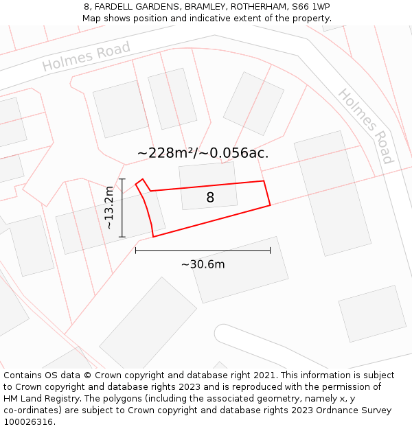 8, FARDELL GARDENS, BRAMLEY, ROTHERHAM, S66 1WP: Plot and title map