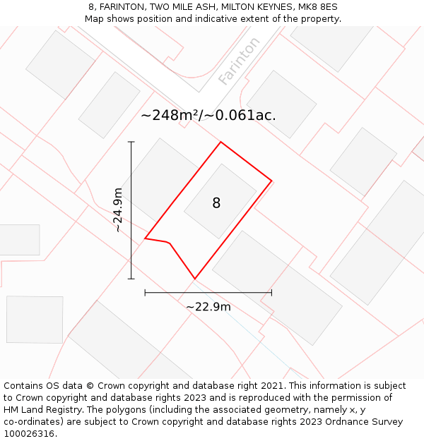 8, FARINTON, TWO MILE ASH, MILTON KEYNES, MK8 8ES: Plot and title map
