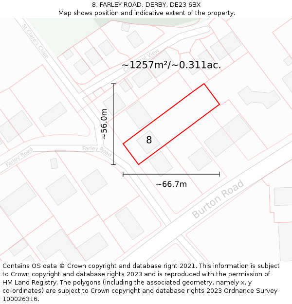 8, FARLEY ROAD, DERBY, DE23 6BX: Plot and title map