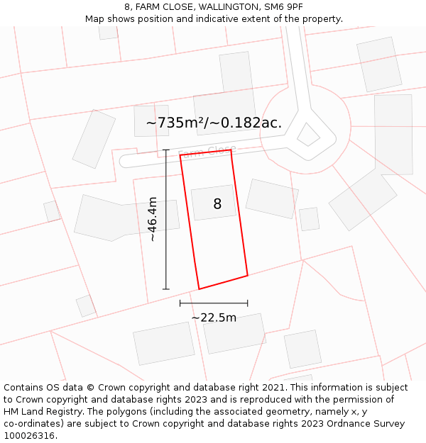 8, FARM CLOSE, WALLINGTON, SM6 9PF: Plot and title map